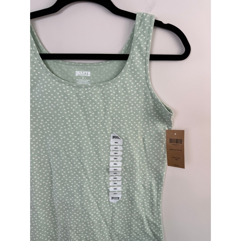 Duluth Trading Co Tank Top Women's S Green Polka Dot No-Yank Stretch Scoop Neck - Picture 2 of 4